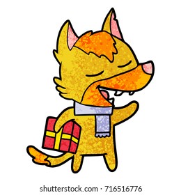 fox cartoon character with present