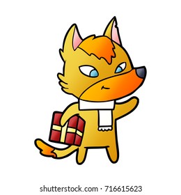 fox cartoon character with present