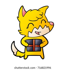fox cartoon character with present