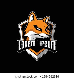 fox cartoon character and shield vector badge logo template