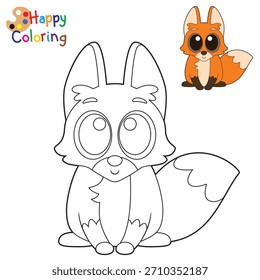 Fox cartoon coloring page. Coloring book for children. Get to know animals and colors. In vector format.
