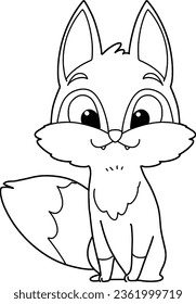 Fox cartoon coloring page for kid vector isolated on white background.