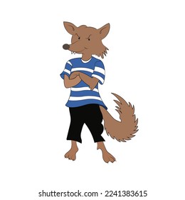 Fox Cartoon Comic Character, Fox wearing Shirt and Pant, Angry Expression on face. Vector Illustration