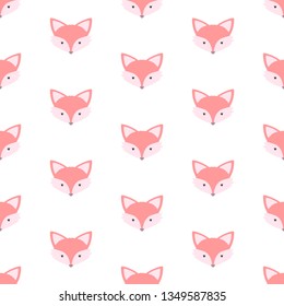Fox cartoon cute vector animal seamless pattern