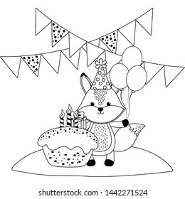 Fox cartoon with happy birthday icon design