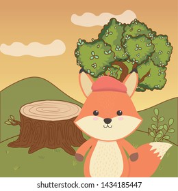 Fox cartoon with hat design