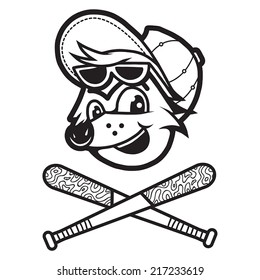 A fox cartoon head with baseball themes