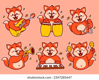 Fox Cartoon Sticker Playing music