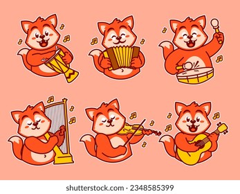 Fox Cartoon Sticker Playing music