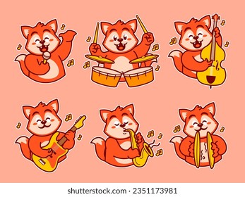 Fox Cartoon Sticker Playing music