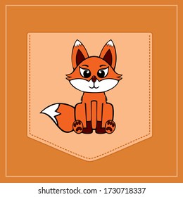 Fox in cartoon style. Pocket for print. Vector template for design T-shirts. Fashion graphic for apparel. Character image fox for children