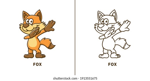 Fox Cartoon Vector Illustration. Wolf Mascot Logo. Kids Coloring Images Animal. Kids Drawing Icon Character
