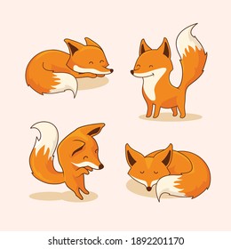 Fox Cartoon Vector Illustrations Set Collections