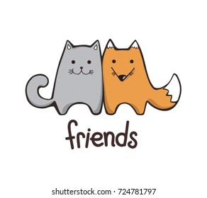 fox and cat/ good friends/vector illustration