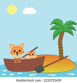 Fox and Cat on the Beach Illustration Detail