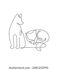 A fox and cat one line art