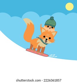 Fox and Cat in the Snow Illustration 