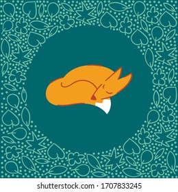 Fox in the center around patterns of leaves