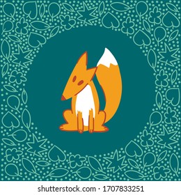 Fox in the center around patterns of leaves