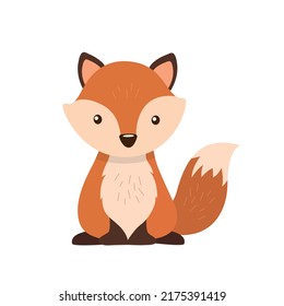 Fox character flat style isolated on white background. Animal cartoon. Vector stock.