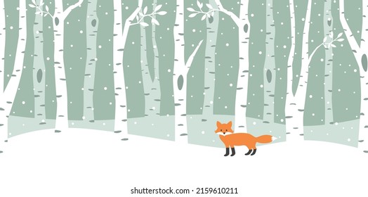 Caricatura de Fox en el bosque. Los bosques de invierno adorable ilustración infantil.