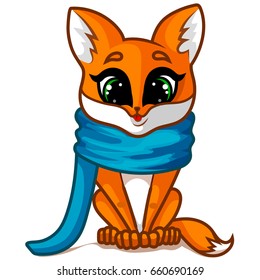 Fox Character with Scarf, Hand Drawn Vector Illustration EPS 10