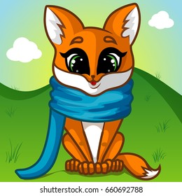 Fox Character with Scarf, Hand Drawn Vector Illustration EPS 10