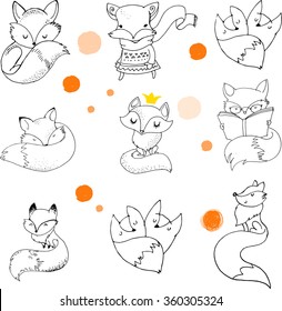 Fox characters, cute, lovely illustrations 