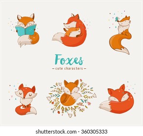 Fox characters, cute, lovely illustrations 