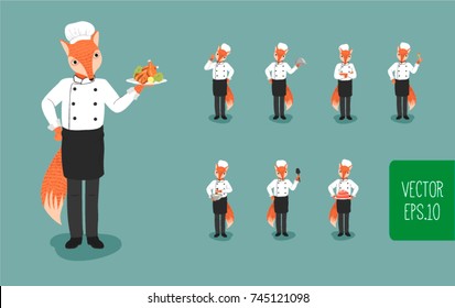 Fox is the chef. cartoon Fox set.