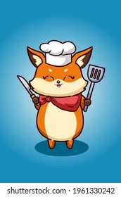 The fox chef illustration cute
