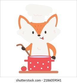 Fox in chef's hat cooking soup