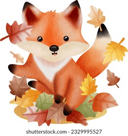 fox in chilling in autumn season illustration