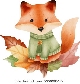 fox in chilling in autumn season illustration