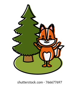Fox with christmas tree cartoon