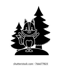 Fox with christmas tree cartoon