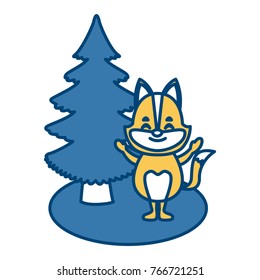 Fox with christmas tree cartoon