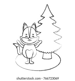Fox with christmas tree cartoon