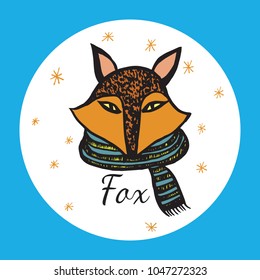 
Fox in circle drawing face character vector illustration