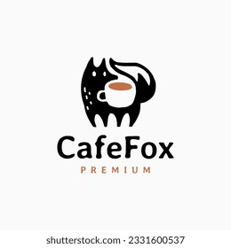 Fox Coffee Cafe Glass Cup Negative Space Logo Vector Icon Illustration