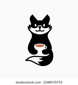 Fox Coffee Cafe Glass Cup Negative Space Logo Vector Icon Illustration