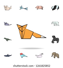 a fox colored origami icon. Detailed set of origami animal in hand drawn style icons. Premium graphic design. One of the collection icons for websites, web design, mobile app