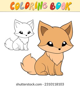 Fox coloring book or page for kids. Fox black and white vector illustration