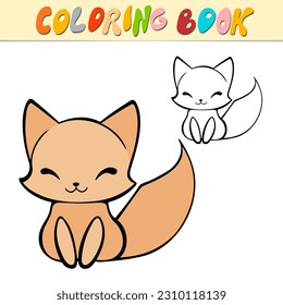 Fox coloring book or page for kids. Fox black and white vector illustration