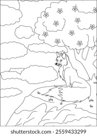 Fox coloring page animal vector