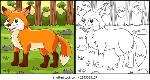 Fox Coloring Page Colored Illustration