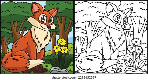 Fox Coloring Page Colored Illustration