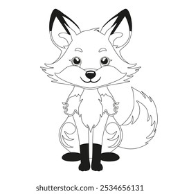 Fox Coloring Page. Cute fox vector illustration. Perfect for seasonal coloring activities and designs