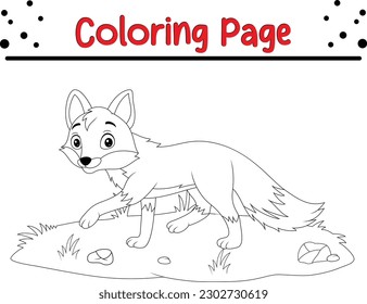 Fox Coloring Page for kids.  Black And White Line Art. Outline Page coloring book For Kids