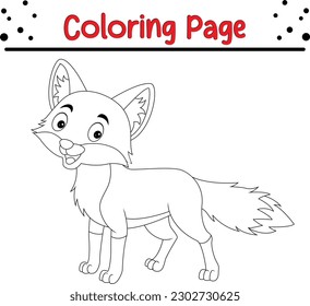 Fox Coloring Page for kids.  Black And White Line Art. Outline Page coloring book For Kids